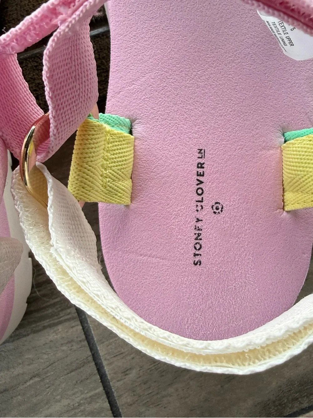 Stoney Clover Lane Pastel Pink Sandals with Yellow and Mint Straps